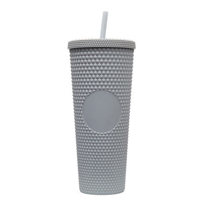 comprar 24 oz de aislamiento de doble pared con tablillas de diamantes Durian Piña de plástico mate negro con tablillas de café con tapa de paja de moda online manufacture