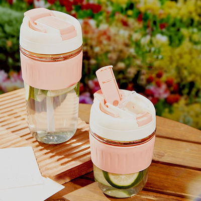 comprar Botella de vidrio de gran capacidad de 380 ml para niños de alto valor Botella de agua de vidrio de boca ancha con tapa de copa y paja extraíble para uso en la oficina 8 * 15cm online manufacture