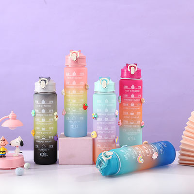comprar 550/750/1000ML de peso ligero Botella de agua de plástico de color gradiente de motivación Conjunto de 4 Bpa Botella de agua de plástico portátil gratuita Conjunto de servicio OEM ODM disponible online manufacture