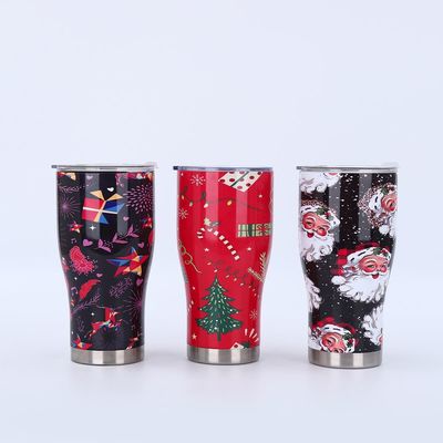 comprar Capa simple moderna a prueba de fugas doble pared aislada de acero inoxidable de Navidad tumbler 900ml taza de café con mango para deportes al aire libre diseño curvo único online manufacture