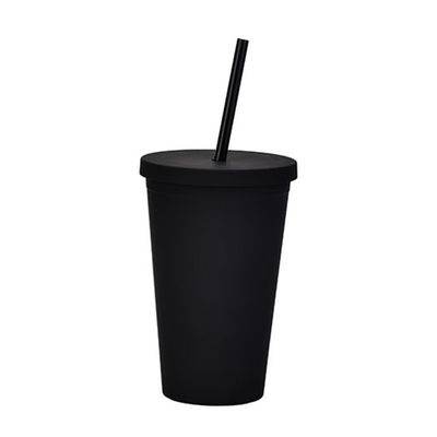 comprar Copo de plástico Boba personalizado negro mate de plástico ligero con tapa y paja Construcción de doble pared 100% libre de BPA online manufacture
