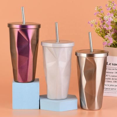 comprar Diseño de moda 480ml personalizado taza de acero inoxidable con paja estilo rural Gradiente irregular taza de té de acero inoxidable para viajar online manufacture