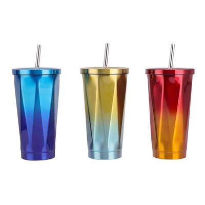 comprar Niños de doble aislamiento de pared 304 de acero inoxidable taza de viaje con paja y tapas delgada 16 oz de acero inoxidable taza de café logotipo personalizado impreso online manufacture