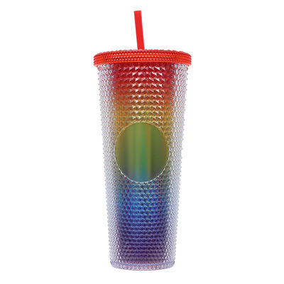comprar Tumbler con tapas de paja Tumbler con tapas y pajitas Tumbler rosa con pajita Taza texturizada de plástico sin BPA Tumblers de doble pared para café helado Bebidas frías o agua 24 oz online manufacture