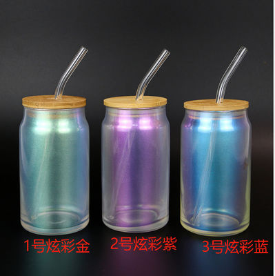 comprar Tazas de vidrio de color con tapas y pajillas 18 oz de vidrio borosilicato Tazas de café helado batido con tapa de bambú Tazas de vidrio de paja reutilizables de vidrio de colores 4 paquetes online manufacture