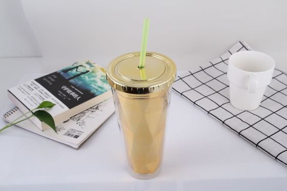 comprar 650ml de doble capa electroplacado plástico copa de paja verano con tapa copa de agua transparente copa de jugo creativo online manufacture