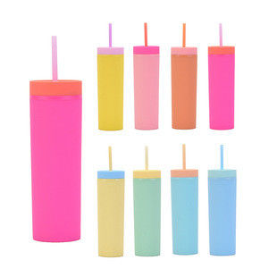 comprar Los tumblers delgados con tapas y pajitas 6 paquetes 16 oz color pastel mate delgado acrílico de doble pared plástico alto tumblers delgados a granel para bebidas calientes frías online manufacture