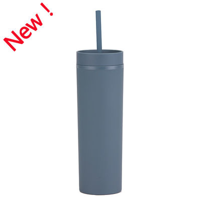 comprar Vaso delgado con tapas y pajitas de 16 oz, rojo intenso mate, a granel, reutilizable, acrílico pastel, vaso de plástico de doble pared para bebidas frías y calientes, café, DIY online manufacture