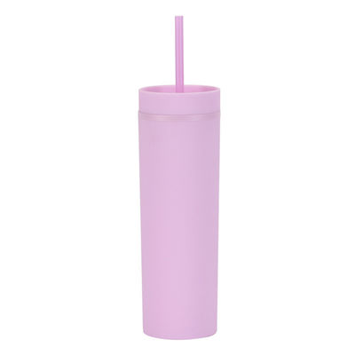comprar Vaso delgado de plástico de 16 oz con tapa y pajita, paquete de 4 unidades, con aislamiento de doble pared, sin BPA, acrílico mate, reutilizable, para fiestas online manufacture