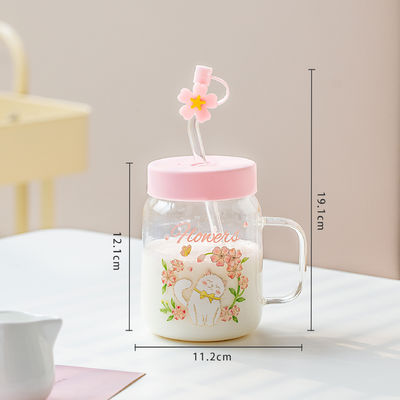 comprar Alivio transparente de gato de alta temperatura copa de vidrio lindo de gran capacidad cubierto de paja de alumnas y niñas de leche de desayuno copa de oficina online manufacture