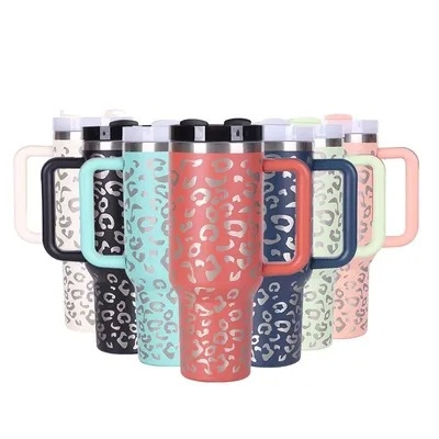 comprar Eco Amigable 40 Oz Tumbler de acero inoxidable con mango aislado Simple Modern Leopard Tumbler 1200ml portátil de gran capacidad se ajusta a la mayoría de los portavasos de automóviles Fabricación en línea