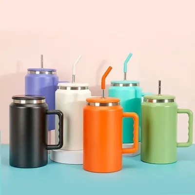 comprar Colores personalizados Grado de alimentos 50 Oz Tumbler de acero inoxidable Vacuo aislado Tumbler de café sin derrame Con mango de paja Mantener la bebida caliente fría 12-24 horas Fabricación en línea