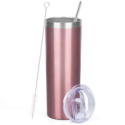 comprar Gran aislamiento 600 ml de acero inoxidable delgado tumbler recto blanco en blanco 20 oz tumbler aislado con tapa y paja en caja de regalo individual Fabricación en línea