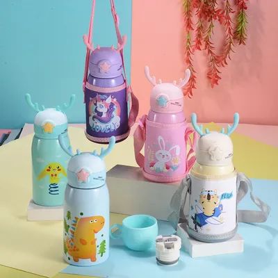 comprar OEM / ODM aceptable 500ml botella de agua para niños de 16 oz con termo de paja BPA libre de vacío aislado a prueba de fugas perfecto para niñas niños deportes Fabricación en línea