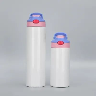 comprar 12oz Kids Skinny Tumbler Sublimación de acero inoxidable Tumbler en blanco con un solo clic Pop Up Paja y manija Tazas de sublimación para bebidas Fondo de goma y películas de encogida Regalo DIY Fabricación en línea