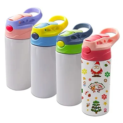 comprar 12 oz Sublimación en blanco Sippy Cup Sublimación Tumblers para niños Acero inoxidable aislado Botella de agua para niños con tapa y mango de paja a prueba de fugas Fabricación en línea