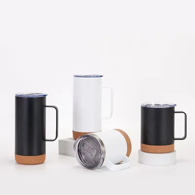 comprar Prueba de fugas 480ML recta personalizada vacío aislado tumbler lavavajillas seguro de acero inoxidable taza de café con mango de corcho fondo de viaje taza de tamaño universal online manufacture