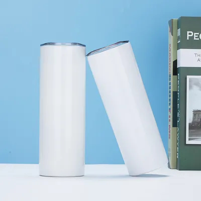 comprar Esbelto 20 oz de acero inoxidable recto Tumbler blanco con paja de metal para la máquina de impresión de prensa térmica Fabricación en línea