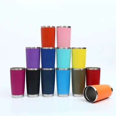 comprar Taza de café para viajes 20 oz Taza aislada con tapa de acero inoxidable Taza para bebidas calientes y frías en polvo recubierta de amarillo Fabricación en línea