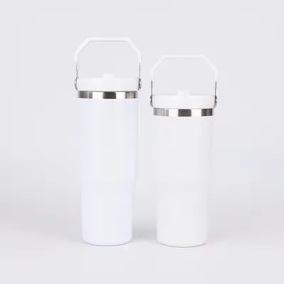 comprar 20 Oz tumbler con mango, tumbler aislado con tapa y voltear paja a prueba de fugas doble pared de acero inoxidable de vacío de viaje taza de café de agua aislada botella térmica Fabricación en línea