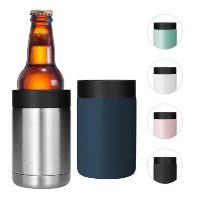 comprar 380ml personalizado de doble pared de acero inoxidable de vacío Flask mantener frío aislado de la cerveza refrigerador soporte se ajusta a todos los 16OZ slim latas fácil de usar Fabricación en línea