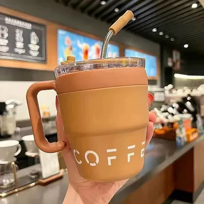 comprar Tumbler de acero inoxidable de doble pared con mango y tapas de paja 16 Oz de vacío de viaje taza de café Fabricación en línea