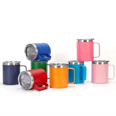comprar 360 ml de BPA libre Taza de acero inoxidable aislada con mango y tapa Taza de acampada aislada al vacío Manténgase caliente o fría Ideal para uso diario Fabricación en línea