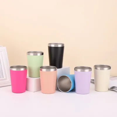 comprar 8oz/12oz personalizado de doble pared de acero inoxidable taza de acero inoxidable vacío aislado tumbler con plástico libre de BPA tapa fácil de limpiar Fabricación en línea