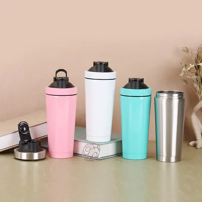 comprar Shaker portátil de acero inoxidable de doble sección botella de mezclador de proteínas metálicas con escala para gimnasio online manufacture
