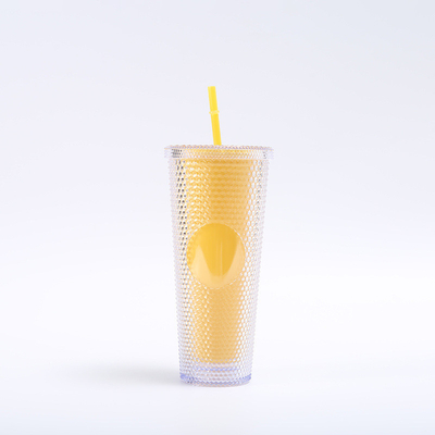 comprar Tumbler con tapa y paja reutilizable de plástico copa acrílica de doble pared iridescente de viaje tumbler para el café helado agua fría batido boca ancha prueba de derrames online manufacture