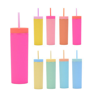 comprar Los tumblers delgados con tapas y pajitas 6 paquetes 16 oz color pastel mate delgado acrílico de doble pared plástico alto tumblers delgados a granel para bebidas calientes frías Fabricación en línea