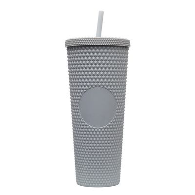 comprar 24 oz de aislamiento de doble pared con tablillas de diamantes Durian Piña de plástico mate negro con tablillas de café con tapa de paja de moda Fabricación en línea