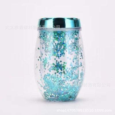 comprar Vaso de vino en forma de U de 12 oz de Amazon, huevera, taza de plástico portátil de doble capa, taza para beber agua al aire libre Fabricación en línea