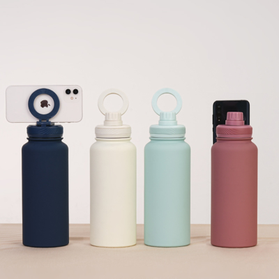 comprar New Cross-border Mobile Phone Magnetic Stand Water Cup Outdoor Large-capacity 1L Insulated Cup Stainless Steel Sports Water Bottle Fabricación en línea