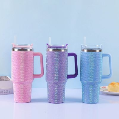 comprar Cross-border Large capacity Diamond-adorned Handle Mug Creative & Stylish Car Water Cup Customized Gem-encrusted Drinkware Fabricación en línea