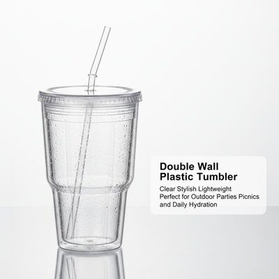 comprar Tumbler de plástico de doble pared, claro, elegante, ligero, perfecto para fiestas al aire libre, picnics e hidratación diaria. Fabricación en línea