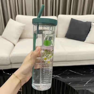 Botellas de agua de plástico portátiles personalizadas, transparentes, impresas a medida, de 600 ml de agua libre de BPA, resistente a fugas de paja para niños, de uso diario