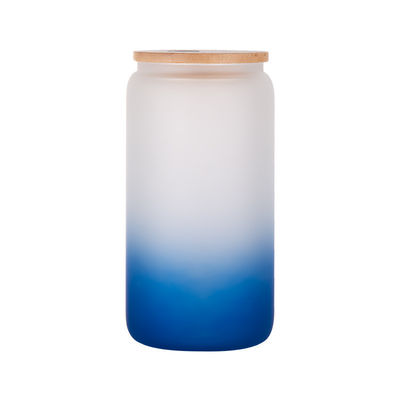Latas de vidrio de sublimación en blanco congeladas 18 oz con tapa de bambú y vidrio claro Latas de cerveza de paja Latas de boca ancha Jar Tumbler Tazas Tazas para café helado Zumo de soda Bebidas de cerveza