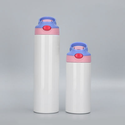 12oz Kids Skinny Tumbler Sublimación de acero inoxidable Tumbler en blanco con un solo clic Pop Up Paja y manija Tazas de sublimación para bebidas Fondo de goma y películas de encogida Regalo DIY
