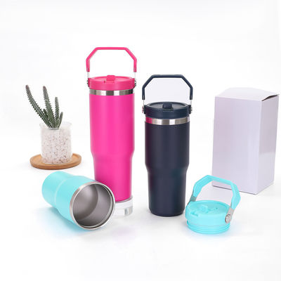 30 oz tumbler con mango y tapa de paja a prueba de fugas doble aislado 30 oz copa de acero inoxidable