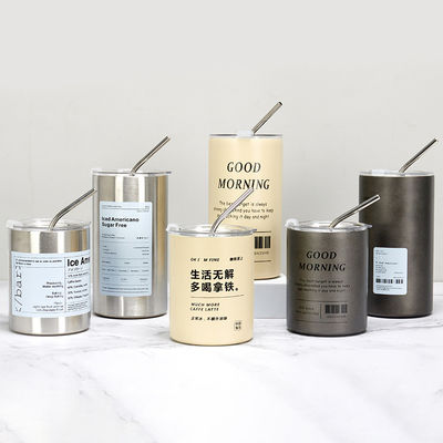 12 oz de tazas rectas de hielo de café tumbler de acero inoxidable térmico aislado taza de café de té copa de cerveza con tapa de paja