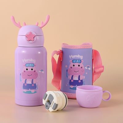 Delicias de todos los días Botella de agua aislada de acero inoxidable con taza, paja y bolsa 500 ml