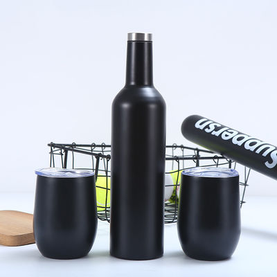 Botellas de vino de acero inoxidable 2 paquetes de 12 oz y 1 botella de vino aislada - Tazas de vino aisladas al vacío de doble pared con tapas y pajitas