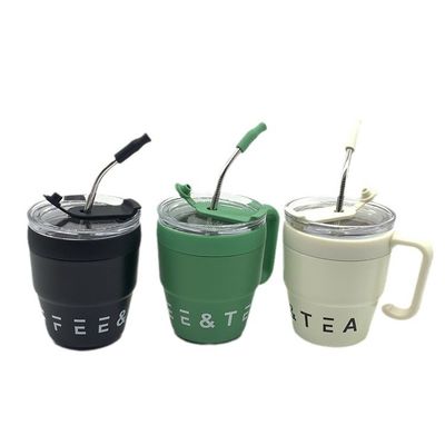 Taza de café con mango y tapa de paja 480ML Taza de viaje Taza de agua Taza de leche Taza de acero inoxidable Material adecuado para bebidas Taza de paja