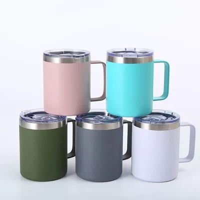 Diseño elegante Logotipo personalizado 304 de acero inoxidable Tazas de bebida metálicas aisladas para viajes Taza de cerveza aislada con tapa 360ml Confort Grip Easy Clean