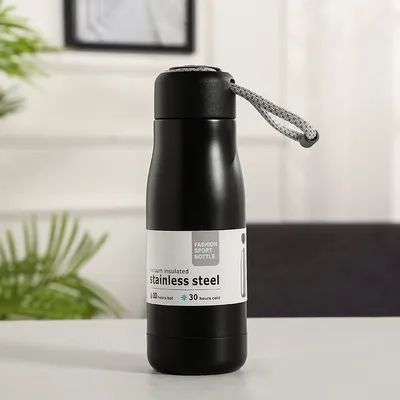 Botella de agua reutilizable de metal de acero inoxidable de 350 ml con tapa portátil Flasco térmico hidro aislado para bebidas calientes o frías Bebida directa Medianoche Negro