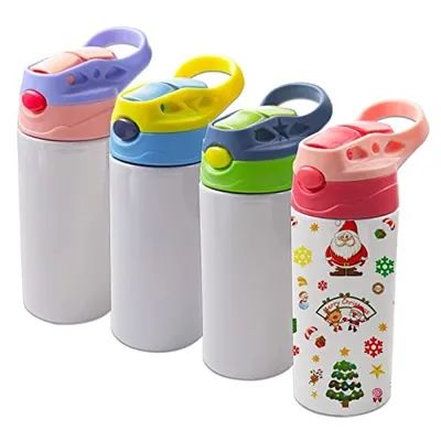 12 oz Sublimación en blanco Sippy Cup Sublimación Tumblers para niños Acero inoxidable aislado Botella de agua para niños con tapa y mango de paja a prueba de fugas