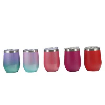 12 OZ Tomador de vino de acero inoxidable con tapa Tomador de vidrio de vino de doble pared vacío aislado de viaje Tomador de copa para cócteles de café y vino