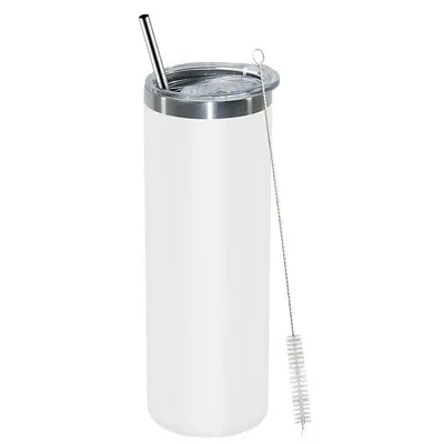 20 oz de acero inoxidable de doble pared vacío aislado tumblers con tapa y paja para bebidas calientes y frías blanco