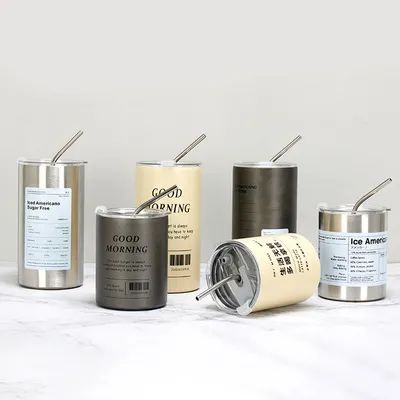 Venta caliente Camping Oem Estética Viajes Taza de café de acero inoxidable Taza de termo con paja